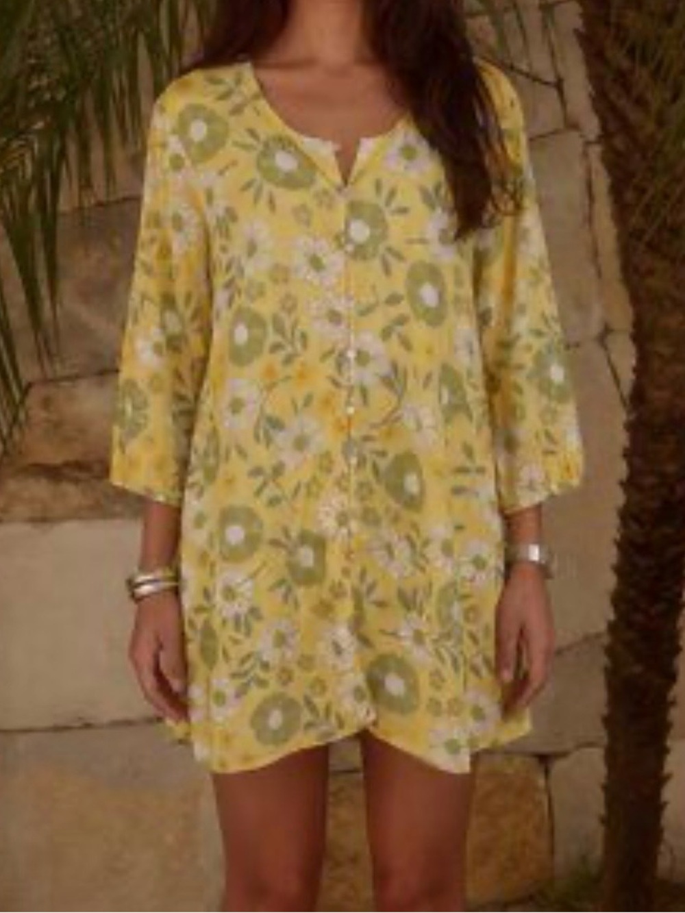 Gudrun Sjoden Green and Yellow Floral Button Down Tunic Size M